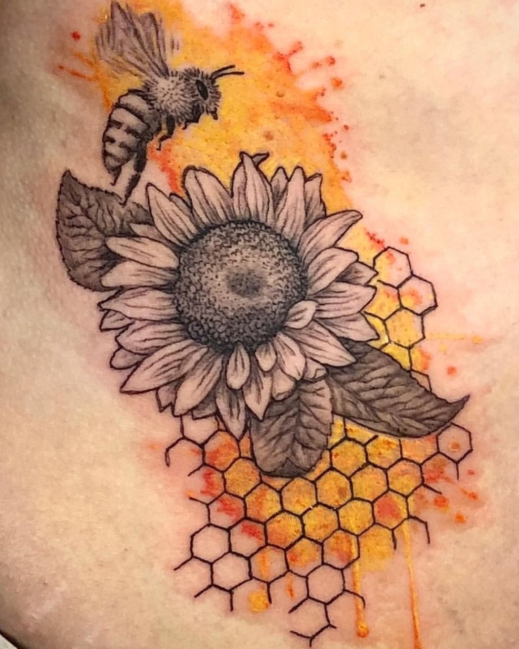 Image result for sunflower with bee tattoo | Bee tattoo ...