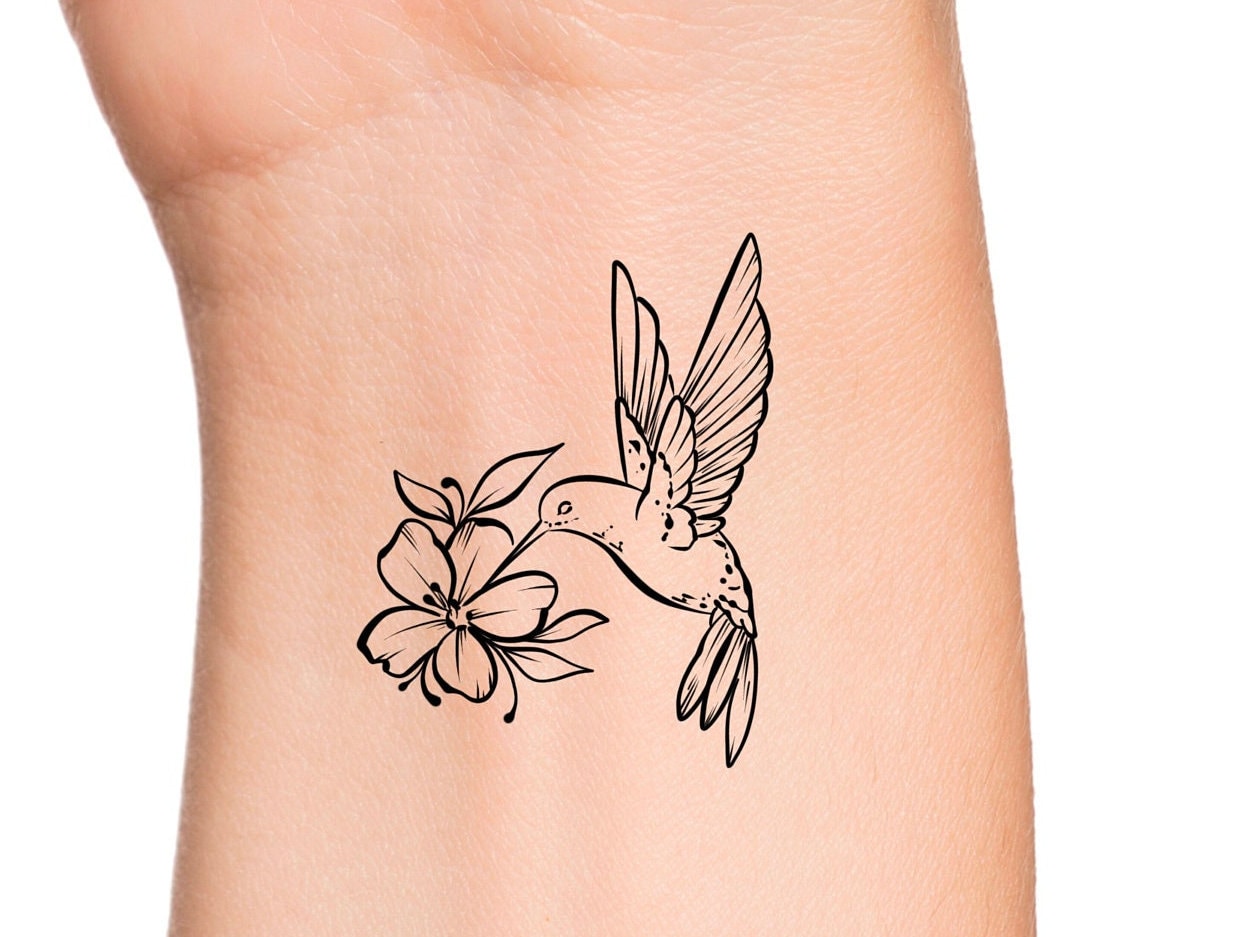 Hummingbird Flower Temporary Tattoo - Etsy
