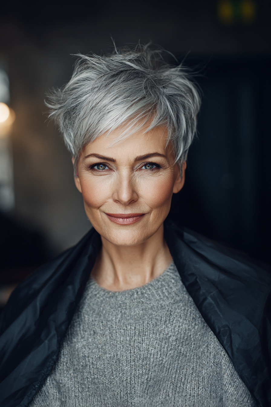 1. Silver Textured Pixie (Short Pixie Hairstyles For Older Women) - Short Pixie Hairstyles For Older Women