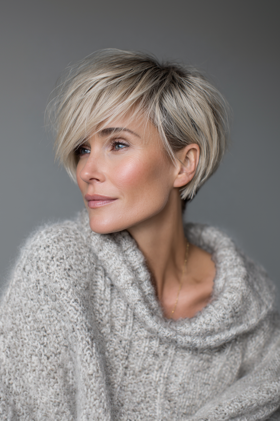 6. Champagne Blonde Pixie Bob Hybrid (Short Pixie Hairstyles For Older Women) - Short Pixie Hairstyles For Older Women
