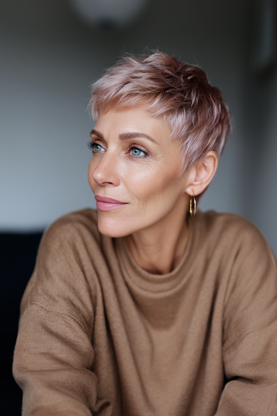 13. Rose Gold Pixie Crop (Short Pixie Hairstyles For Older Women) - Short Pixie Hairstyles For Older Women