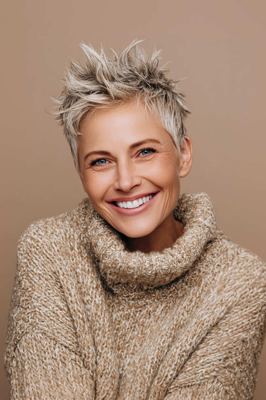 20. Frosted Blonde Spiky Pixie (Short Pixie Hairstyles For Older Women) - Short Pixie Hairstyles For Older Women