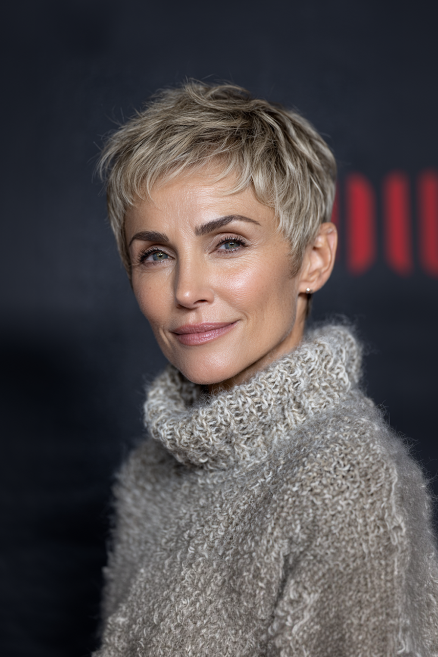 22. Beige Blonde Cropped Pixie (Short Pixie Hairstyles For Older Women) - Short Pixie Hairstyles For Older Women
