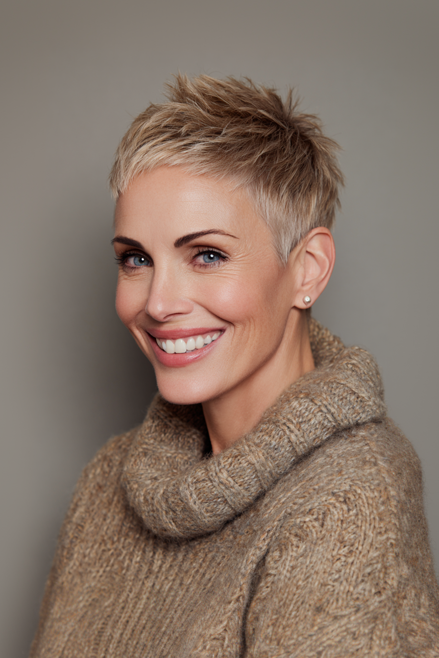 25. Sandy Blonde Pixie with Tapered Nape (Short Pixie Hairstyles For Older Women) - Short Pixie Hairstyles For Older Women