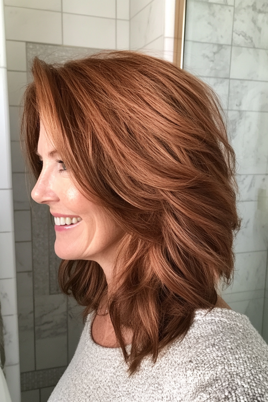 8. Messy Layers in Rich Auburn (Medium Length Haircuts For Older Women With Thin Hair) - Medium Length Haircuts For Older Women With Thin Hair