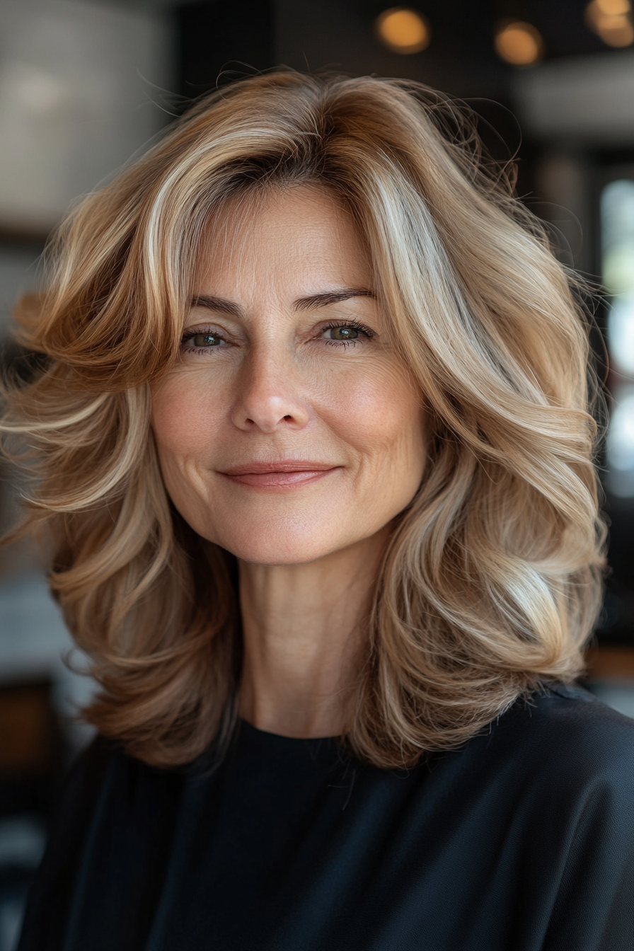 11. Soft Curls with Light Brown Dimension (Medium Length Haircuts For Older Women With Thin Hair) - Medium Length Haircuts For Older Women With Thin Hair