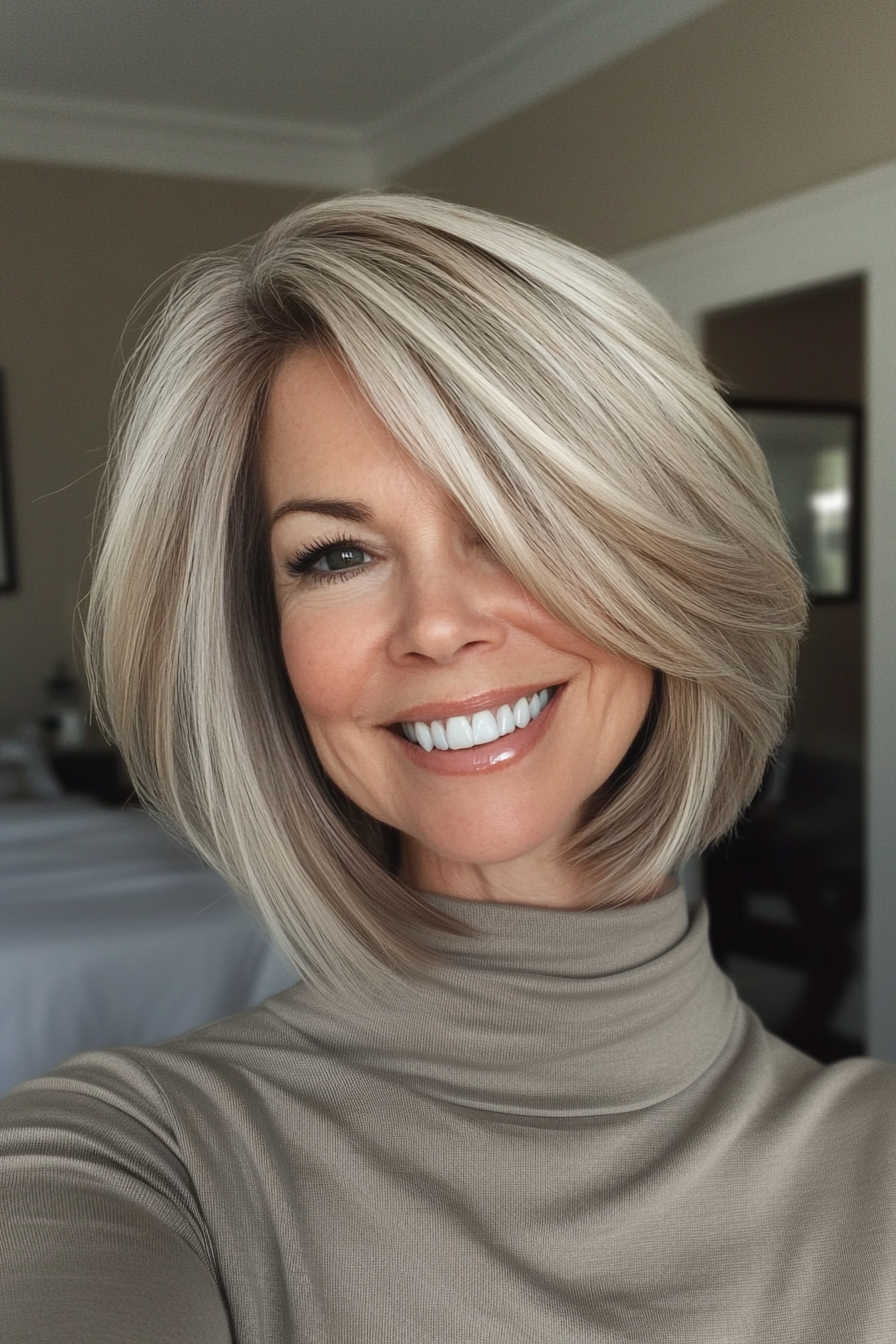 14. Choppy Bob with Light Ash Blonde (Medium Length Haircuts For Older Women With Thin Hair) - Medium Length Haircuts For Older Women With Thin Hair
