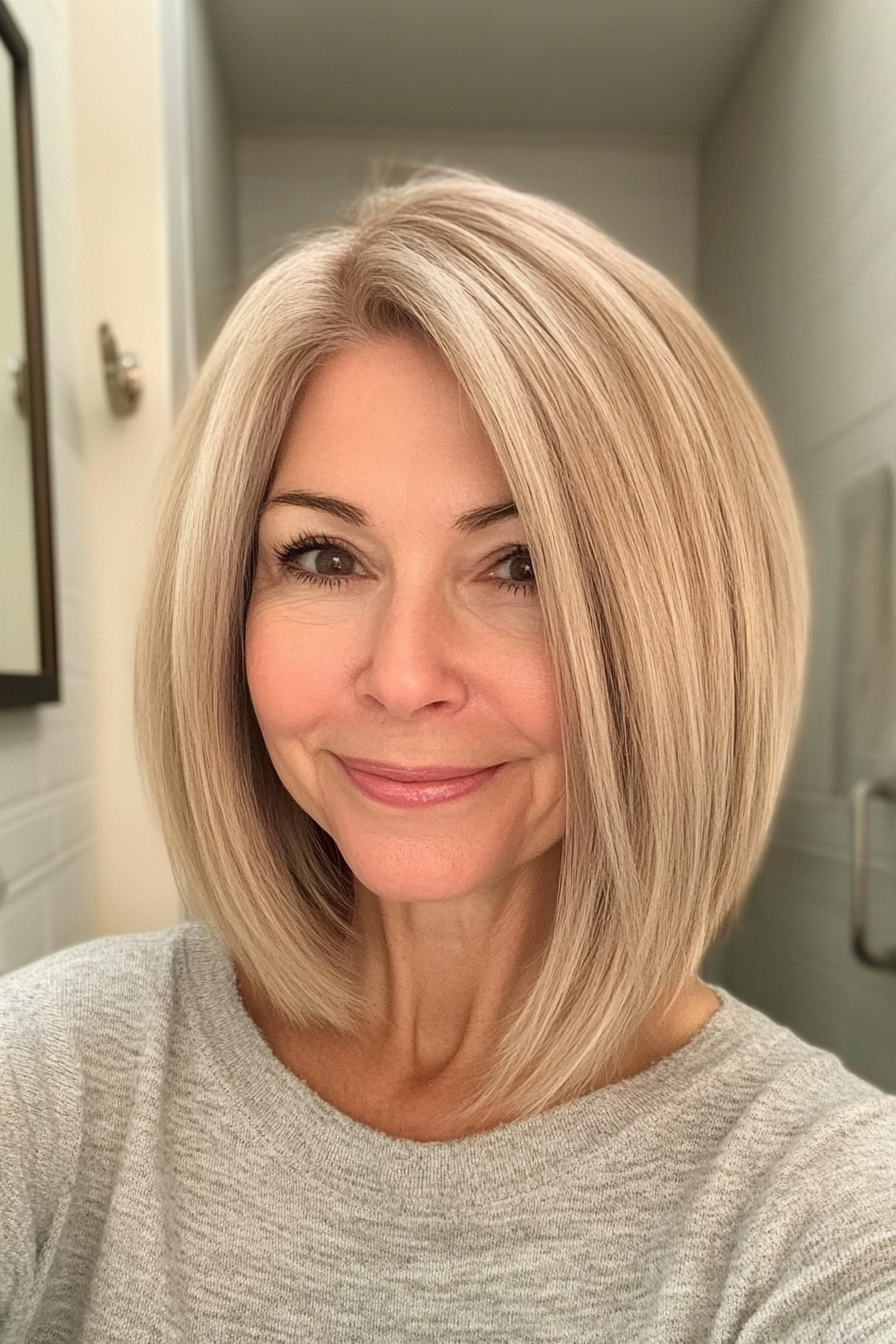 17. Mid-Length Bob in Soft Wheat Blonde (Medium Length Haircuts For Older Women With Thin Hair) - Medium Length Haircuts For Older Women With Thin Hair