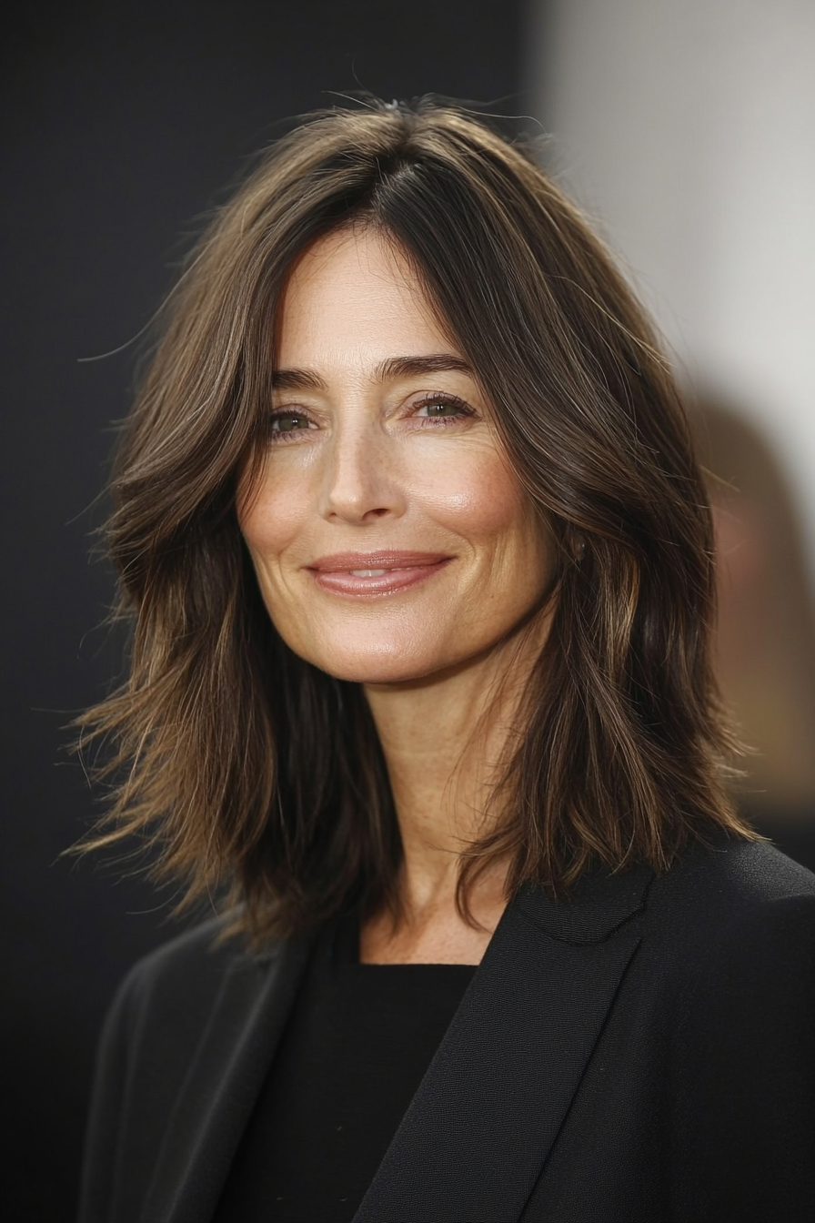 24. Modern Midi Cut in Mushroom Brown (Medium Length Haircuts For Older Women With Thin Hair) - Medium Length Haircuts For Older Women With Thin Hair