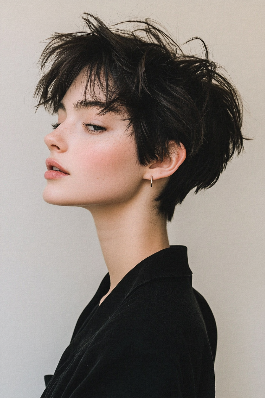 5. Disconnected Pixie with Natural Black Shine (Messy Hairstyles) - Messy Hairstyles