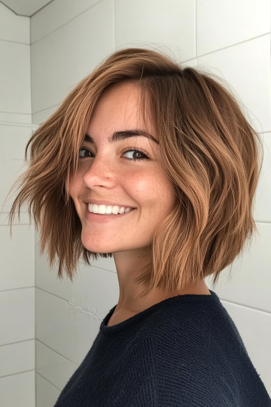 11. Breezy Lob with Feathered Ends in Light Brown (Messy Hairstyles) - Messy Hairstyles