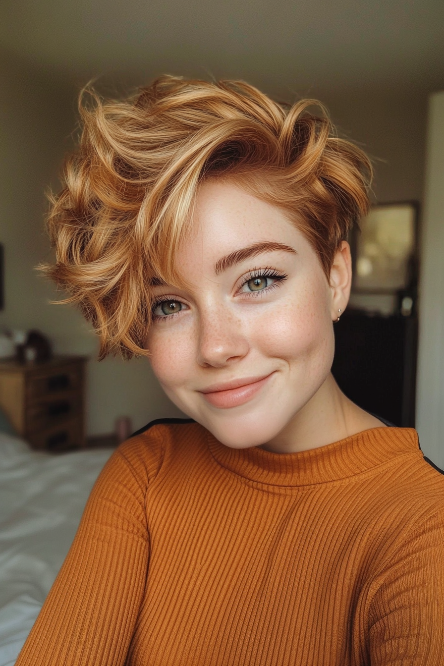 12. Tousled Wavy Pixie in Honey Blonde (Messy Hairstyles) - Messy Hairstyles