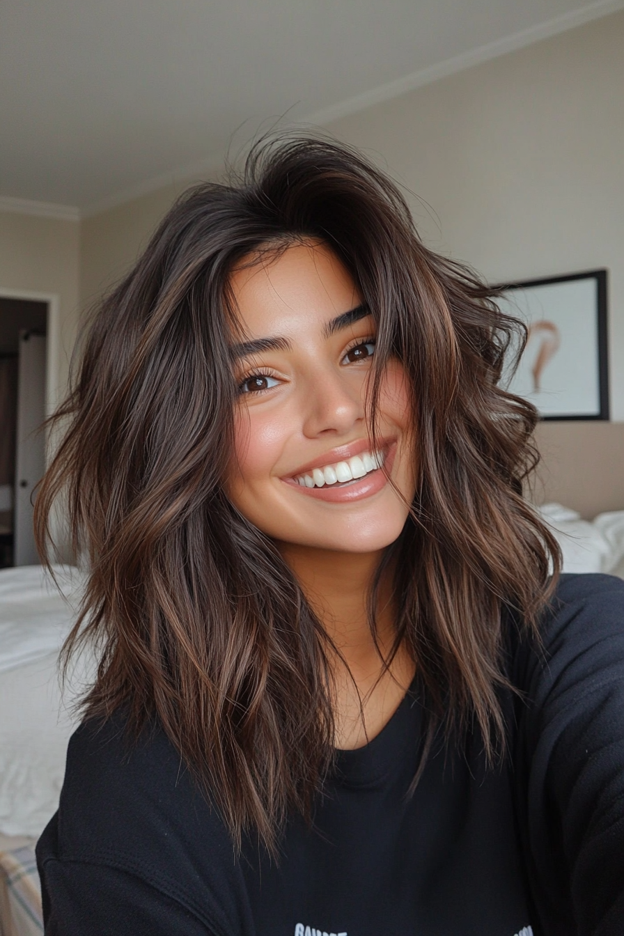 13. Layered Collarbone Cut in Rich Espresso (Messy Hairstyles) - Messy Hairstyles