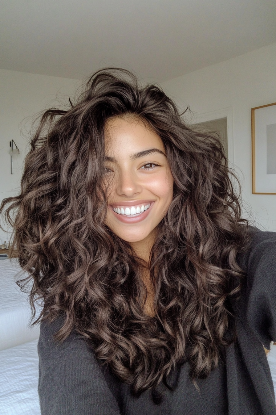 15. Voluminous Mid-Length Curls in Deep Brown (Messy Hairstyles) - Messy Hairstyles