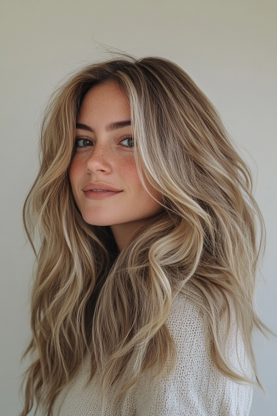 21. Long Messy Layers with Beige Blonde Balayage (Messy Hairstyles) - Messy Hairstyles