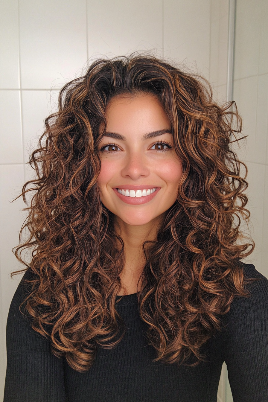 23. Curly Shag with Natural Brunette Bounce (Messy Hairstyles) - Messy Hairstyles