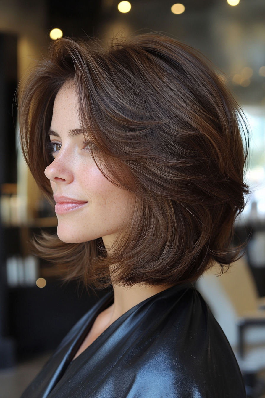 24. Layered Mid-Length Bob in Soft Mahogany (Messy Hairstyles) - Messy Hairstyles