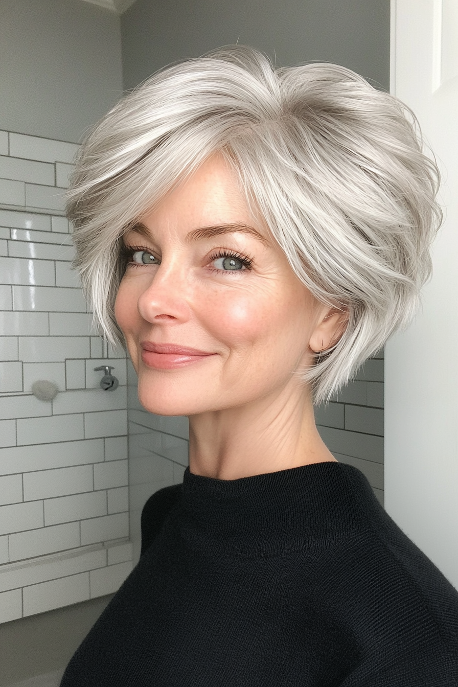 1. Textured Silver Pixie with Soft Layers (Pixie Haircuts For Women Over 50 With Silver Hair) - Pixie Haircuts For Women Over 50 With Silver Hair