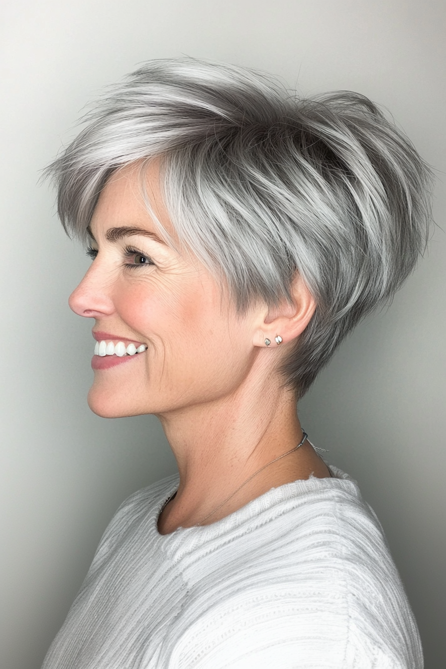 4. Warm Silver Choppy Pixie (Pixie Haircuts For Women Over 50 With Silver Hair) - Pixie Haircuts For Women Over 50 With Silver Hair