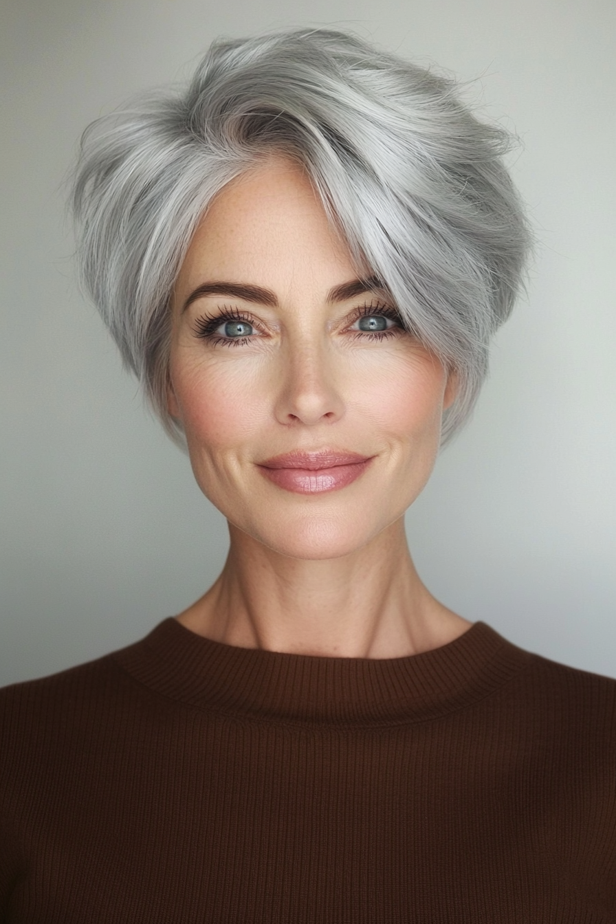 7. Cool Platinum Tapered Pixie (Pixie Haircuts For Women Over 50 With Silver Hair) - Pixie Haircuts For Women Over 50 With Silver Hair