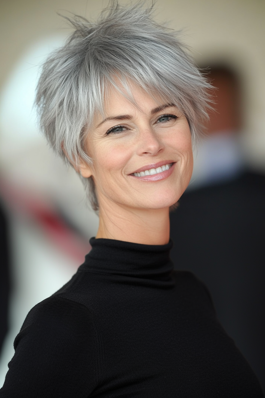 12. Short Wispy Silver Pixie (Pixie Haircuts For Women Over 50 With Silver Hair) - Pixie Haircuts For Women Over 50 With Silver Hair