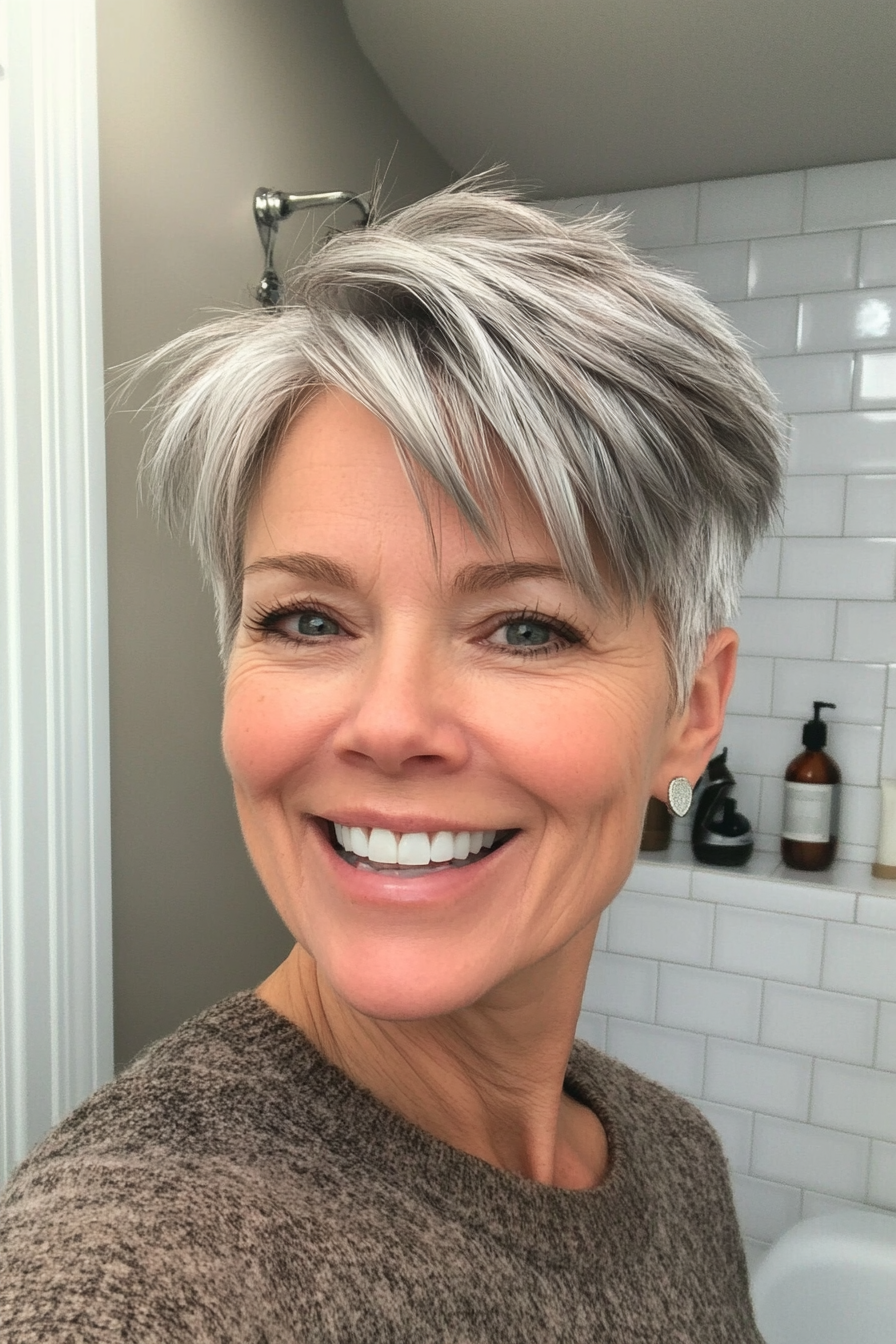 14. Iced Chestnut Blended Pixie (Pixie Haircuts For Women Over 50 With Silver Hair) - Pixie Haircuts For Women Over 50 With Silver Hair