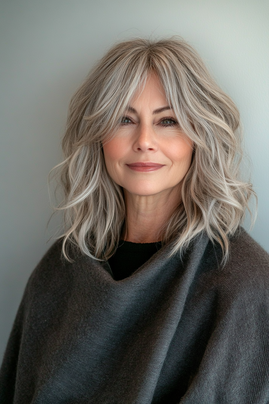 2. Shoulder-Length Shag with Ash Blonde Highlights (Hairstyles For Women Over 50 With Wavy Hair) - Hairstyles For Women Over 50 With Wavy Hair