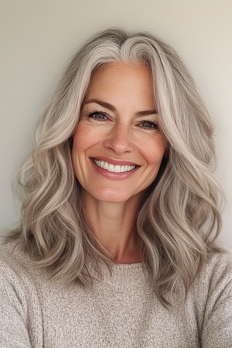 6. Chin-Length Crop with Salt and Pepper Blending (Hairstyles For Women Over 50 With Wavy Hair) - Hairstyles For Women Over 50 With Wavy Hair