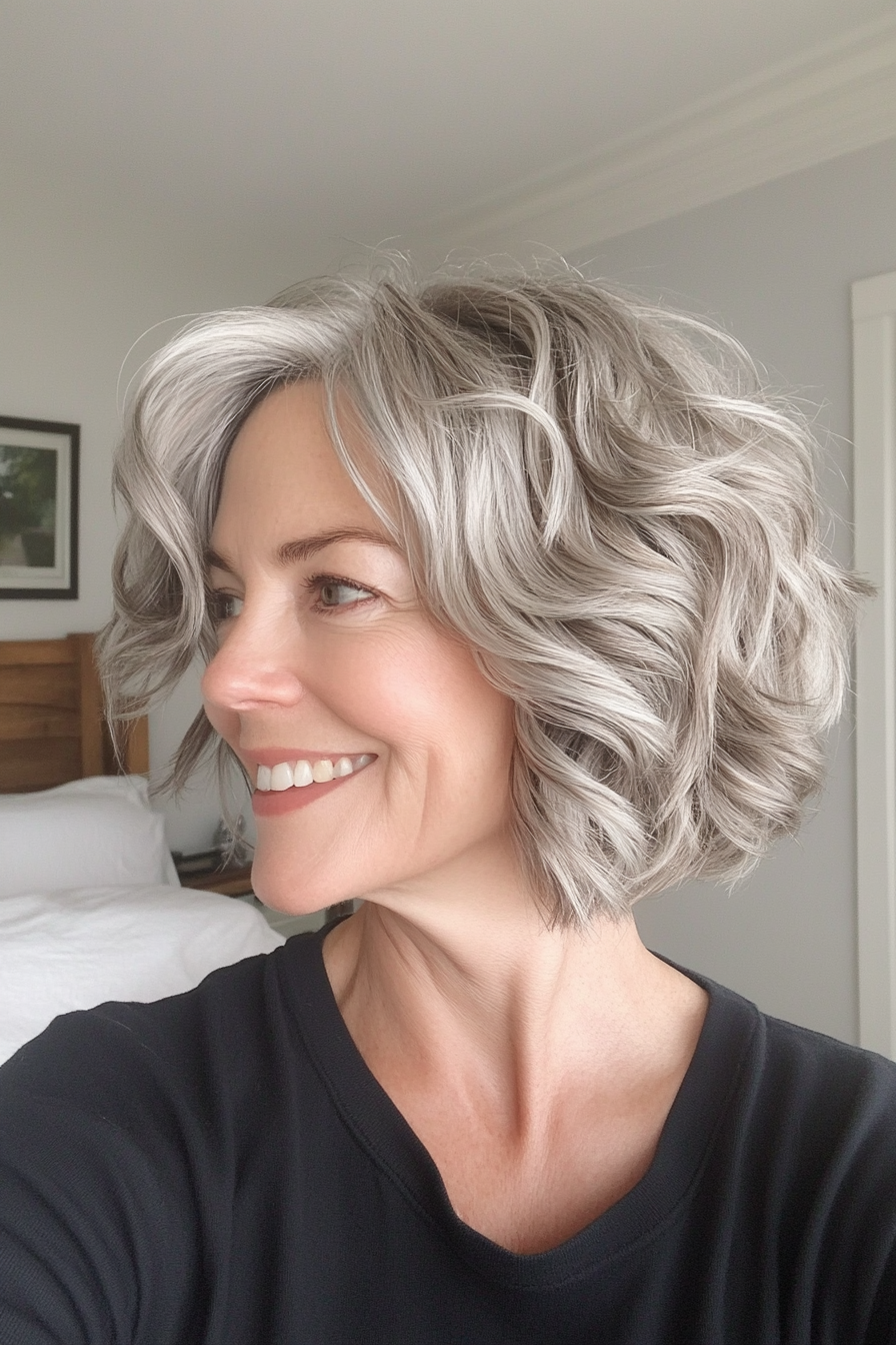 7. Wavy Pixie with Silver Ash Accents (Hairstyles For Women Over 50 With Wavy Hair) - Hairstyles For Women Over 50 With Wavy Hair