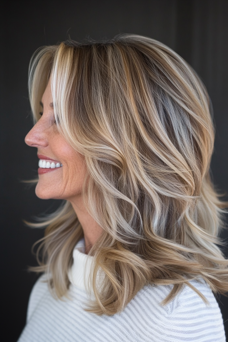 9. Collarbone Cut with Dark Blonde Highlights (Hairstyles For Women Over 50 With Wavy Hair) - Hairstyles For Women Over 50 With Wavy Hair