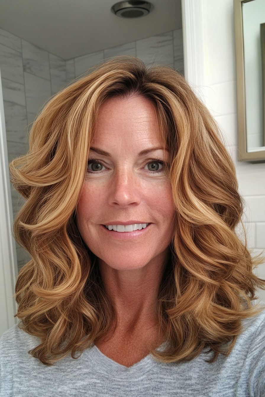 10. Loose Waves with Golden Brown Hue (Hairstyles For Women Over 50 With Wavy Hair) - Hairstyles For Women Over 50 With Wavy Hair