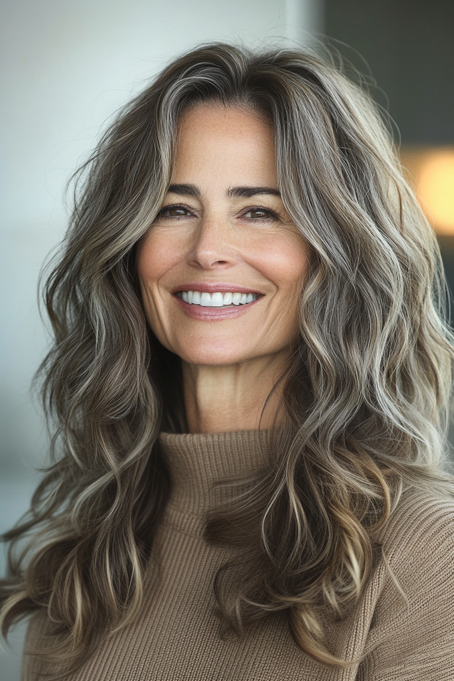 11. Mid-Length Layered Cut with Ash Brown Finish (Hairstyles For Women Over 50 With Wavy Hair) - Hairstyles For Women Over 50 With Wavy Hair
