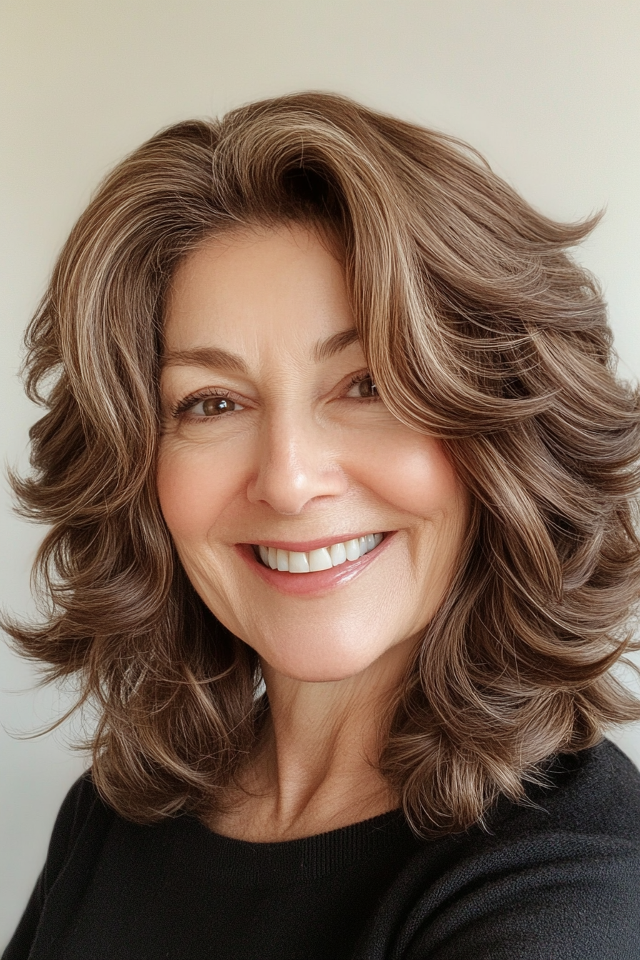 12. Textured Shag with Neutral Brown Undertones (Hairstyles For Women Over 50 With Wavy Hair) - Hairstyles For Women Over 50 With Wavy Hair