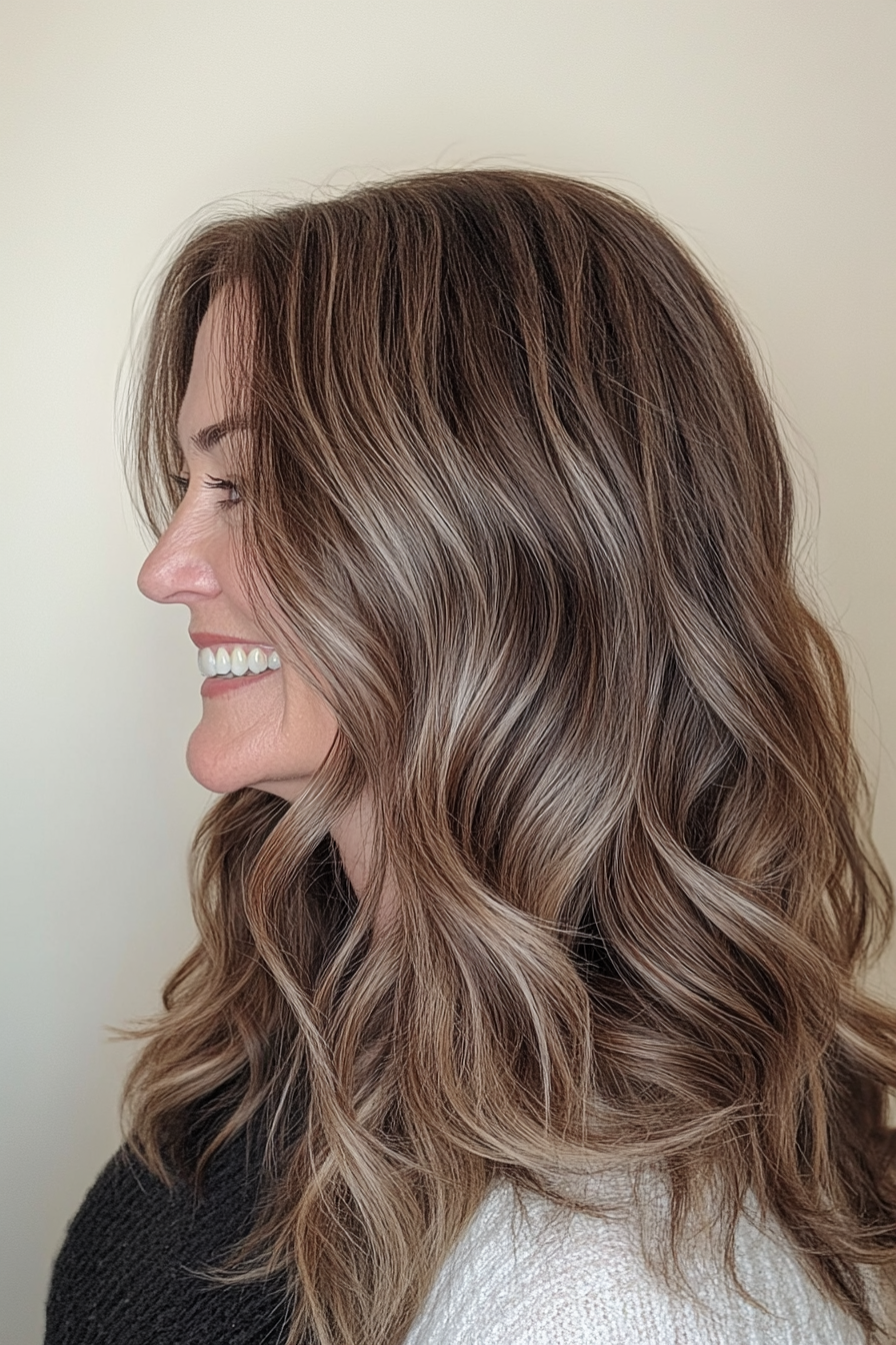21. Long Wavy Cut with Espresso Undertones (Hairstyles For Women Over 50 With Wavy Hair) - Hairstyles For Women Over 50 With Wavy Hair