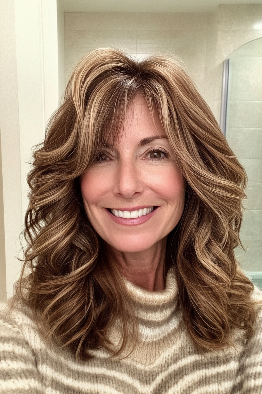 22. Soft Curved Layers with Warm Brunette Finish (Hairstyles For Women Over 50 With Wavy Hair) - Hairstyles For Women Over 50 With Wavy Hair