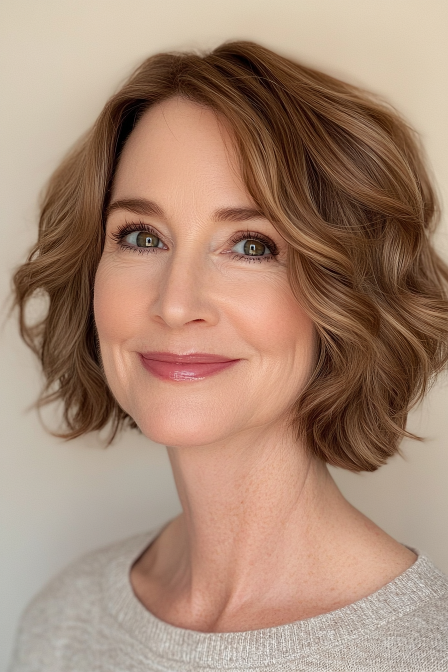 5. Wavy Short Bob in Medium Brown (Short Stylish Hairstyles For Women Over 50) - Short Stylish Hairstyles For Women Over 50