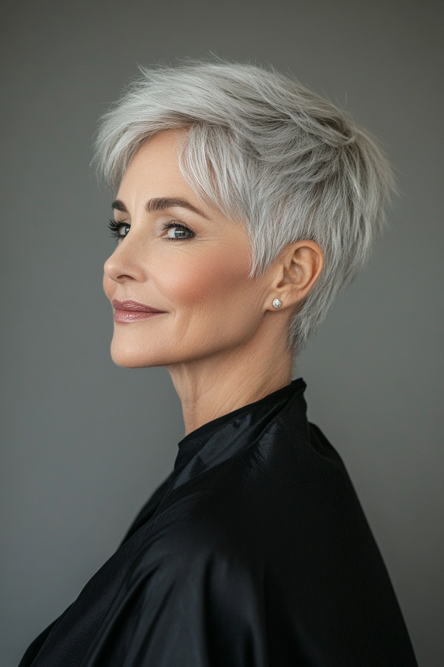 7. Classic Pixie in Silver Gray (Short Stylish Hairstyles For Women Over 50) - Short Stylish Hairstyles For Women Over 50