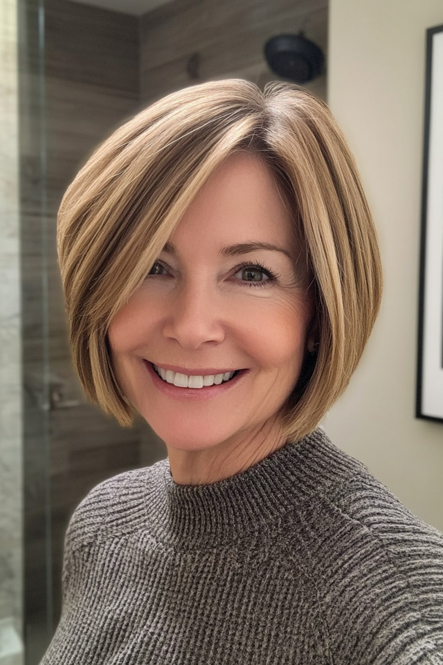 10. Soft Layered Bob in Honey Blonde (Short Stylish Hairstyles For Women Over 50) - Short Stylish Hairstyles For Women Over 50