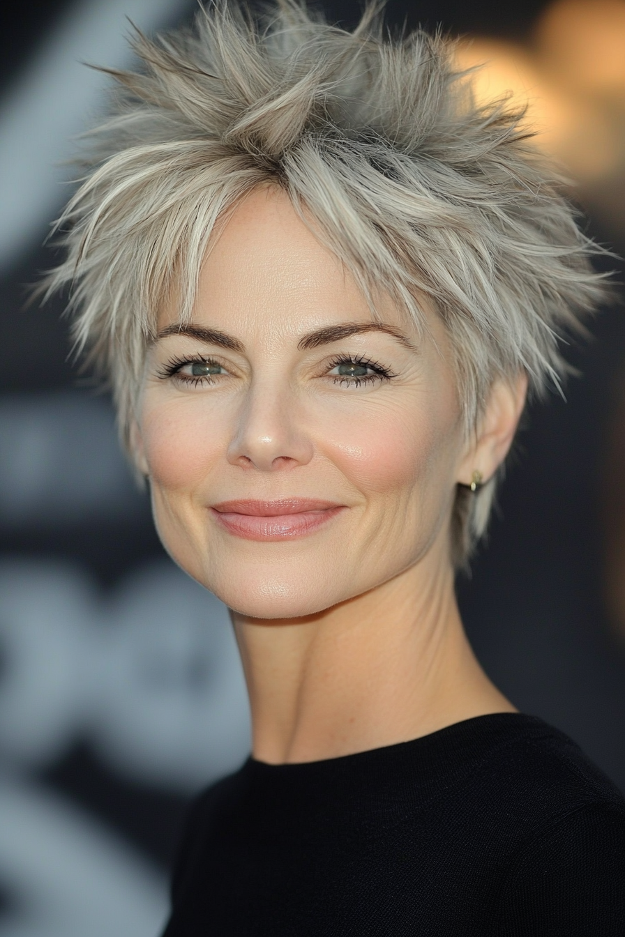 12. Textured Spiky Pixie in Light Ash Blonde (Short Stylish Hairstyles For Women Over 50) - Short Stylish Hairstyles For Women Over 50