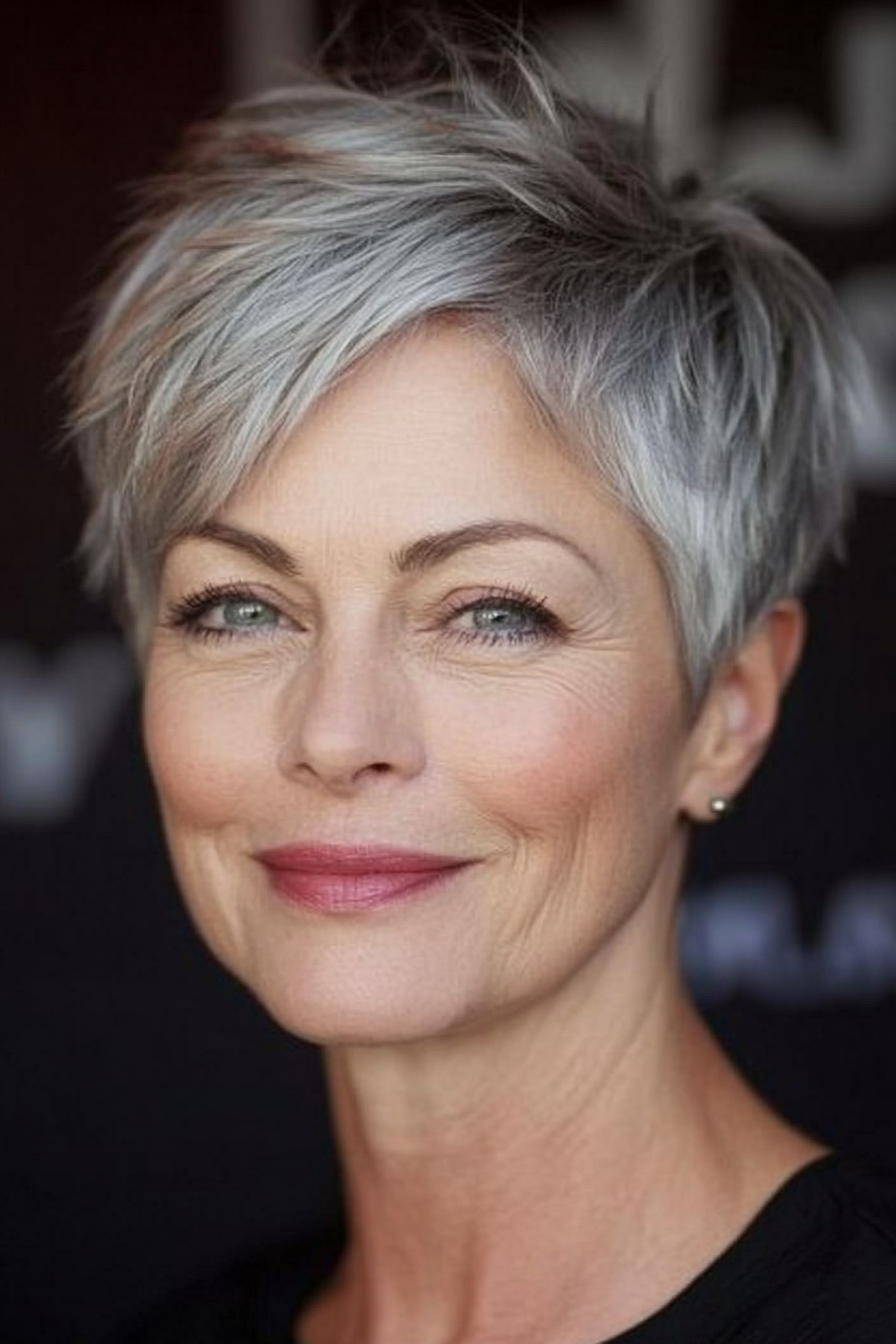 15. Tapered Undercut Pixie in Natural Silver (Short Stylish Hairstyles For Women Over 50) - Short Stylish Hairstyles For Women Over 50