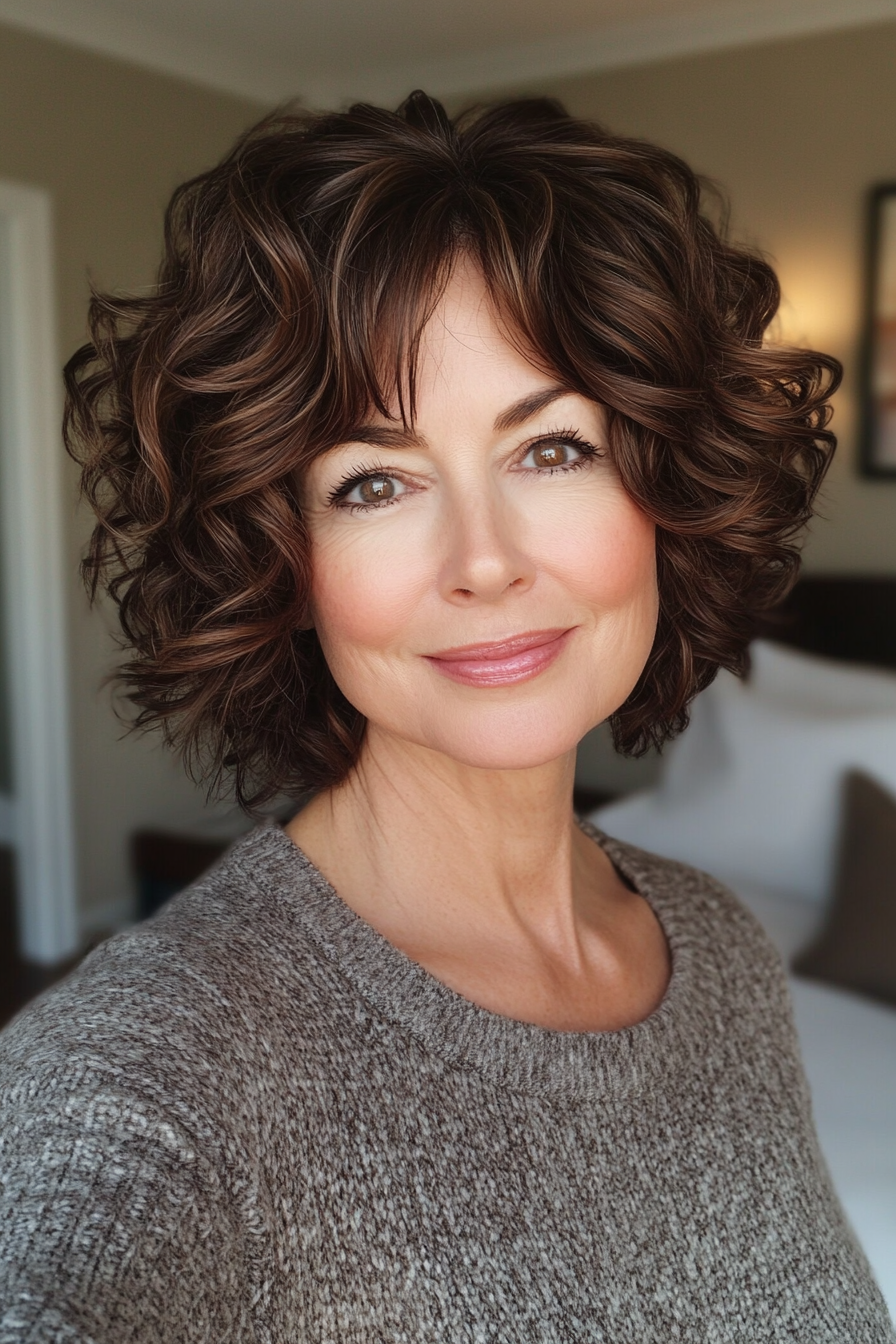 16. Short Curls with Volume in Dark Brown (Short Stylish Hairstyles For Women Over 50) - Short Stylish Hairstyles For Women Over 50