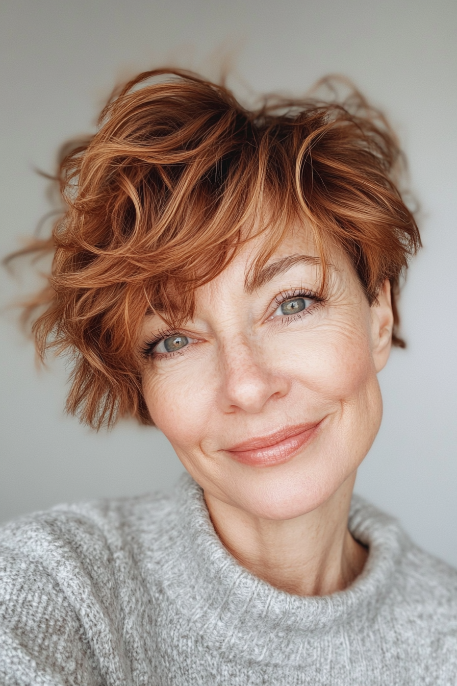 17. Messy Crop in Light Copper Brown (Short Stylish Hairstyles For Women Over 50) - Short Stylish Hairstyles For Women Over 50