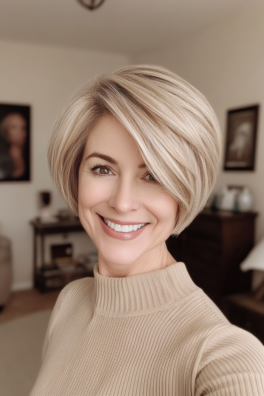 20. Short Layered Cut in Soft Beige Blonde (Short Stylish Hairstyles For Women Over 50) - Short Stylish Hairstyles For Women Over 50