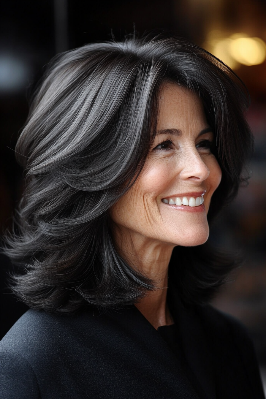 3. Choppy Layers with Warm Chestnut (Shoulder Length Layered Haircuts For Older Women) - Shoulder Length Layered Haircuts For Older Women