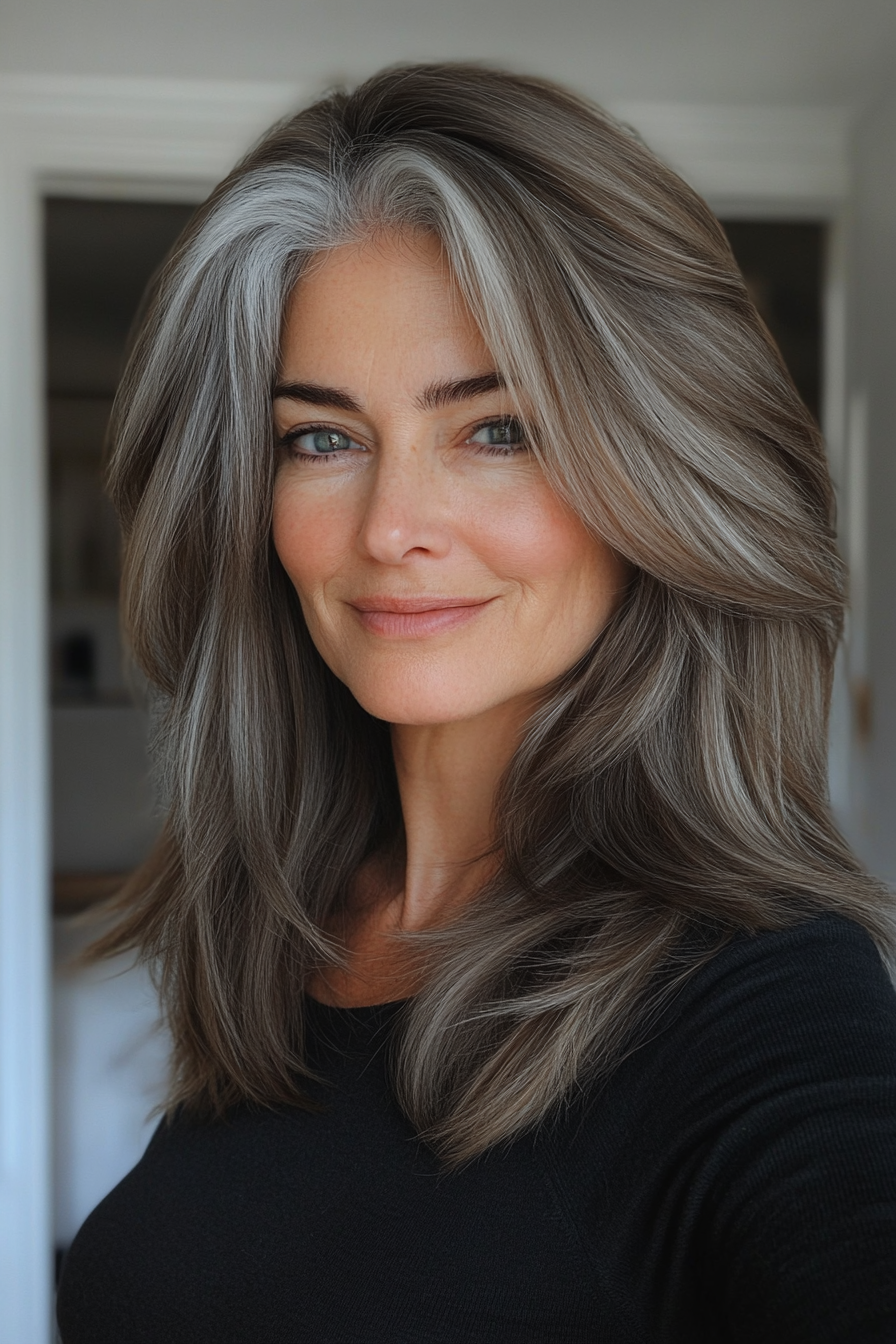 12. Jagged Layers with Cool Brown (Shoulder Length Layered Haircuts For Older Women) - Shoulder Length Layered Haircuts For Older Women