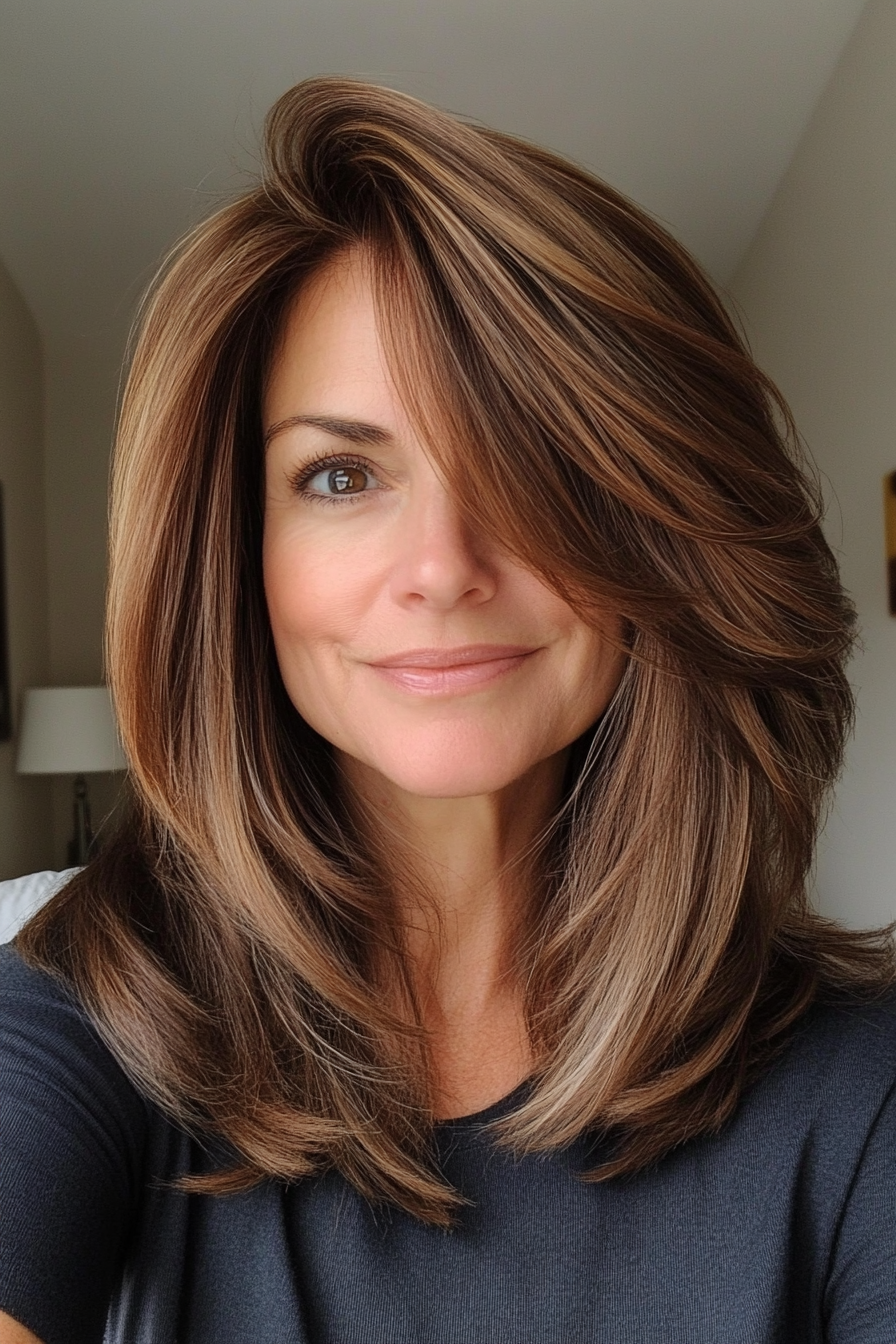 16. Step Layers with Bronze Brown (Shoulder Length Layered Haircuts For Older Women) - Shoulder Length Layered Haircuts For Older Women