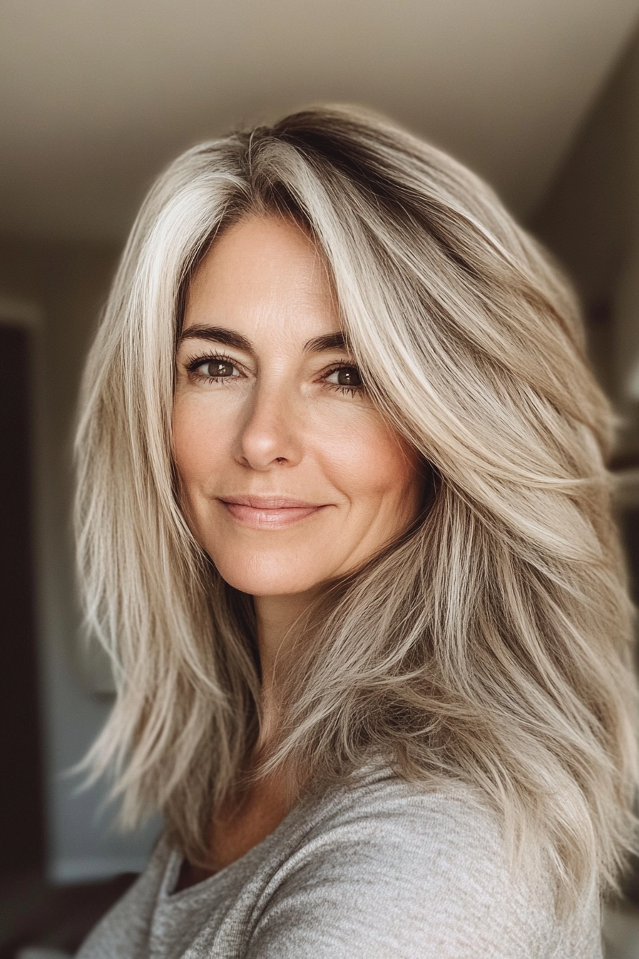 24. Layered Ends with Wheat Blonde (Shoulder Length Layered Haircuts For Older Women) - Shoulder Length Layered Haircuts For Older Women