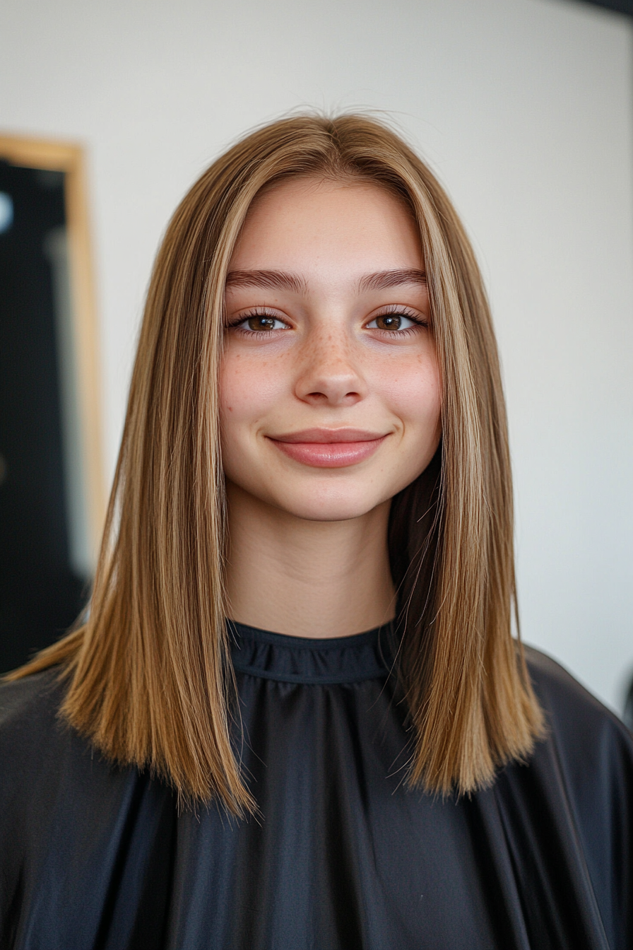 7. Blunt Honey Brown Cut with Center Part (Straight Hair Haircuts) - Straight Hair Haircuts