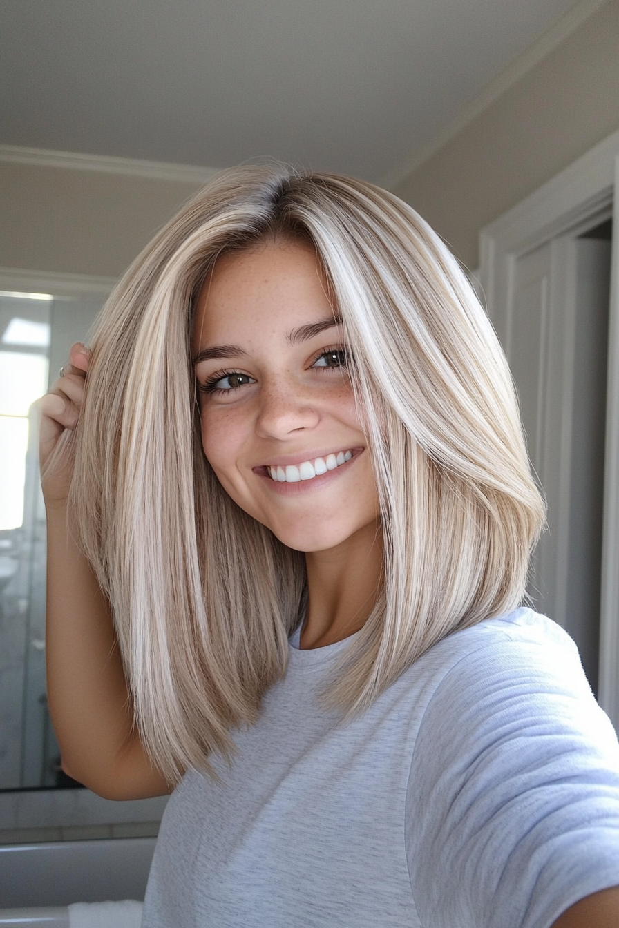 9. Collarbone-Length Sandy Blonde Bob with Long Layers (Straight Hair Haircuts) - Straight Hair Haircuts