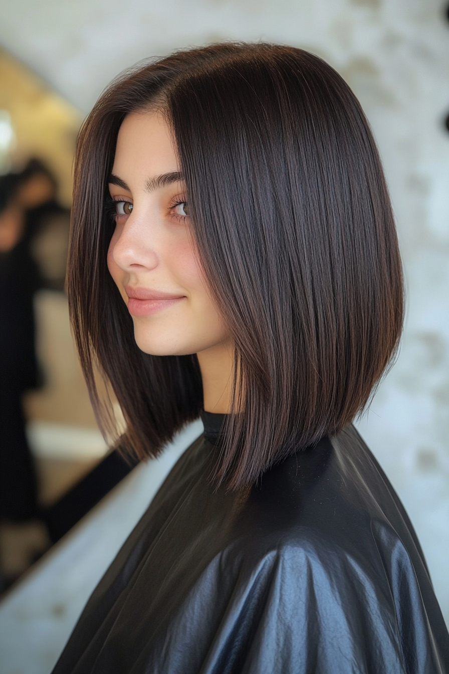 11. Smooth Mahogany Lob with Soft Angles (Straight Hair Haircuts) - Straight Hair Haircuts